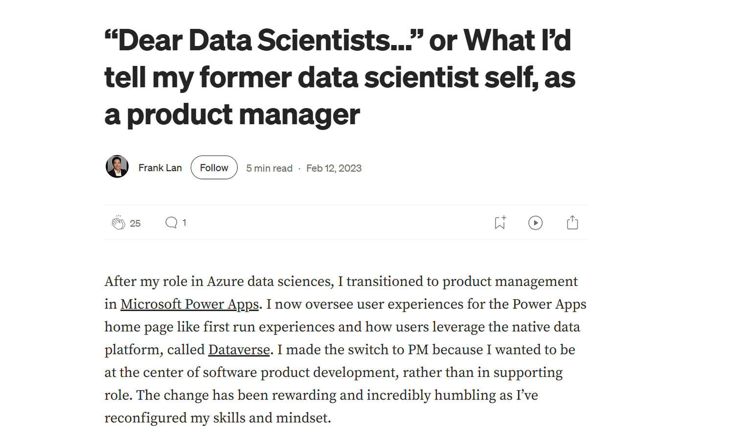Medium: Data Science to Product